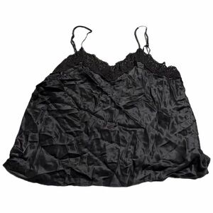 80s 90s European Vintage Chicca 100% Silk Embroidery Lace Camisole (Black) L/XL